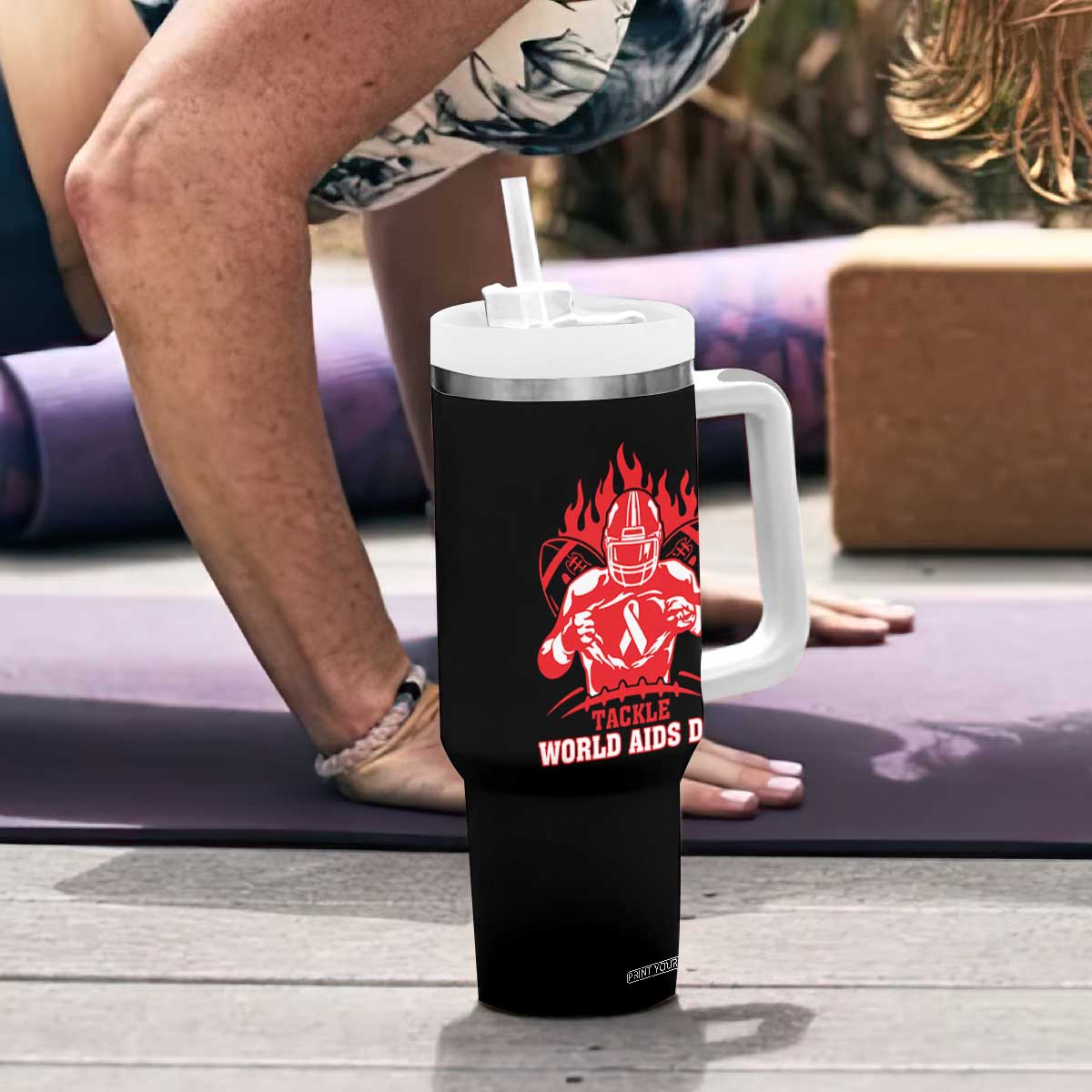 AIDS Awareness Tumbler With Handle Ribbon HIV Tackle Football Gift TS12 Print Your Wear