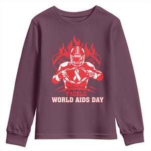 AIDS Awareness Youth Sweatshirt Ribbon HIV Tackle Football Gift TS12 Maroon Print Your Wear