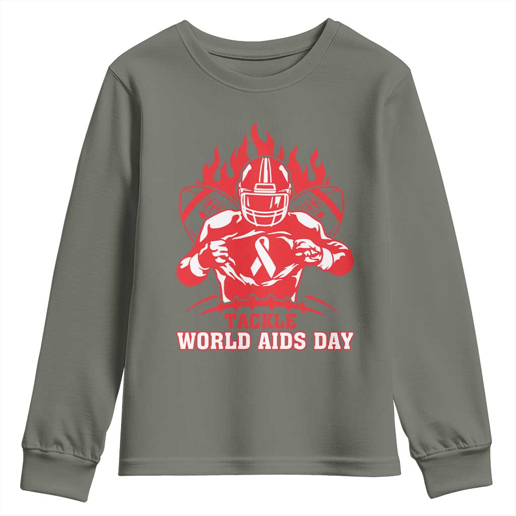 AIDS Awareness Youth Sweatshirt Ribbon HIV Tackle Football Gift TS12 Military Green Print Your Wear