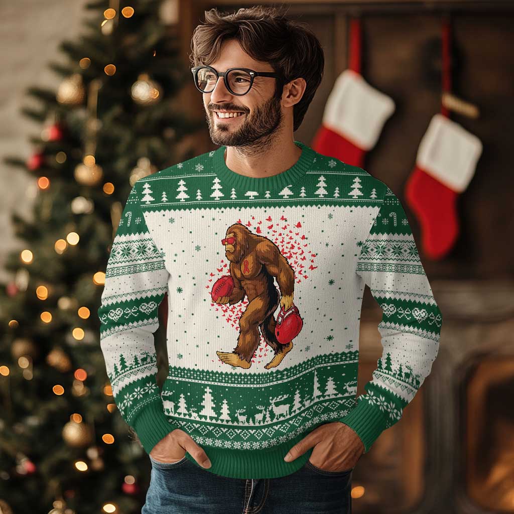 Funny Bigfoot Football Ugly Christmas Sweater Support HIV Awareness Gift TS12 Beige Green Print Your Wear