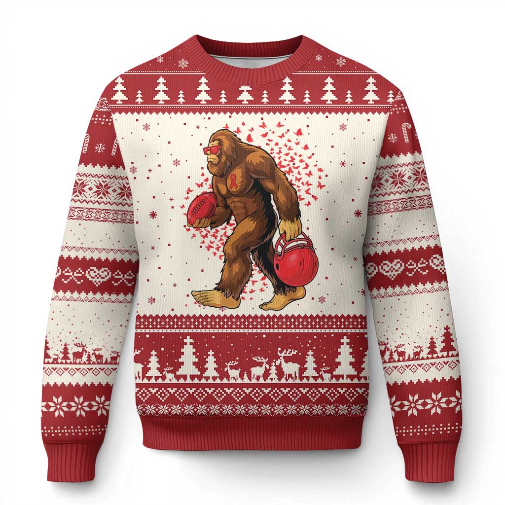 Funny Bigfoot Football Ugly Christmas Sweater Support HIV Awareness Gift TS12 Beige Red Print Your Wear