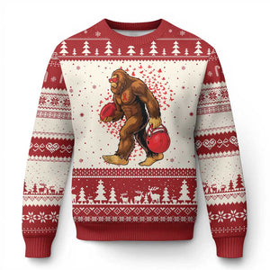 Funny Bigfoot Football Ugly Christmas Sweater Support HIV Awareness Gift TS12 Beige Red Print Your Wear