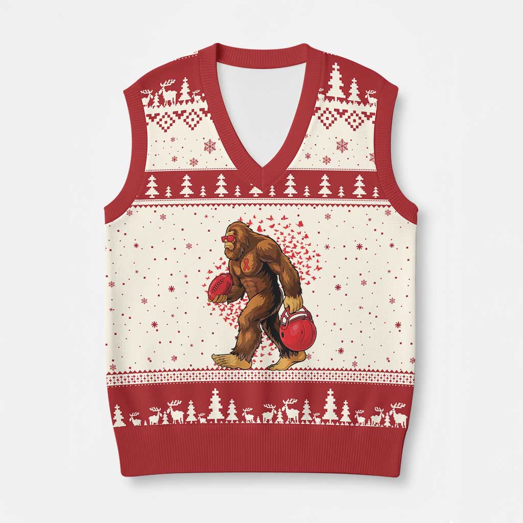 Funny Bigfoot Football V-Neck Knit Sweater Vest Support HIV Awareness Gift TS12 Beige Red Print Your Wear
