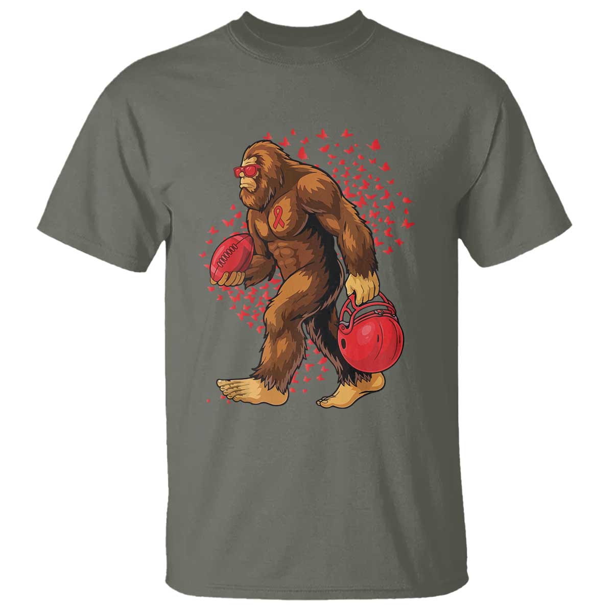 Funny Bigfoot Football T Shirt Support HIV Awareness Gift TS12 Military Green Print Your Wear