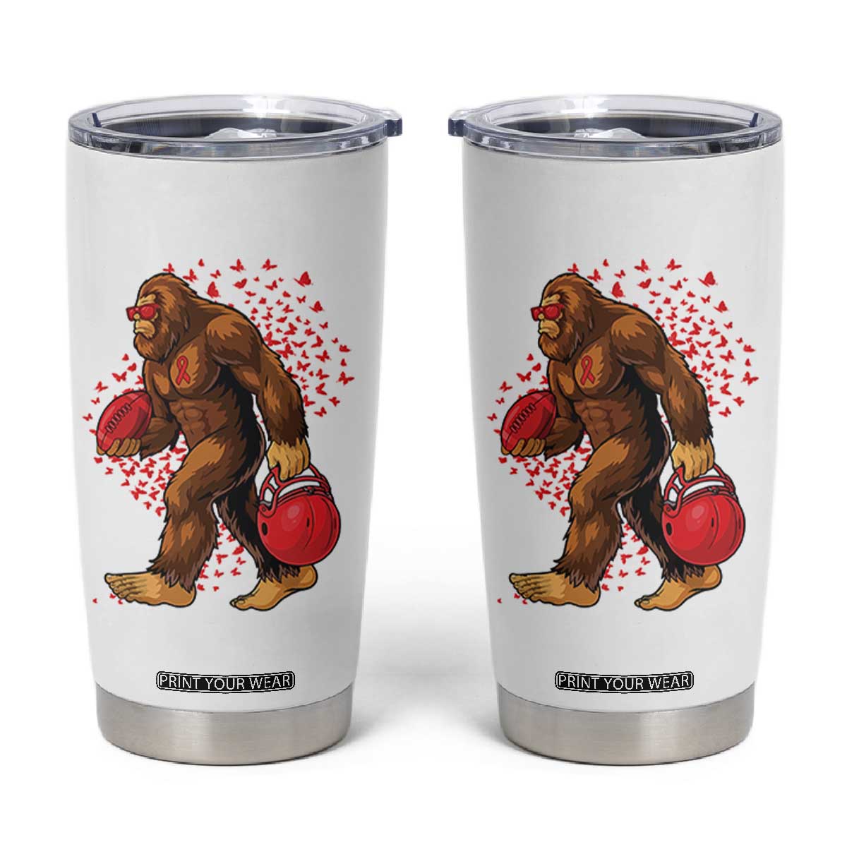 Funny Bigfoot Football Tumbler Cup Support HIV Awareness Gift TS12 White Print Your Wear