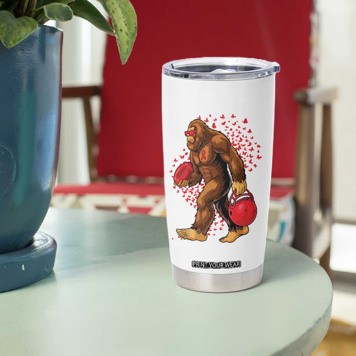 Funny Bigfoot Football Tumbler Cup Support HIV Awareness Gift TS12 Print Your Wear