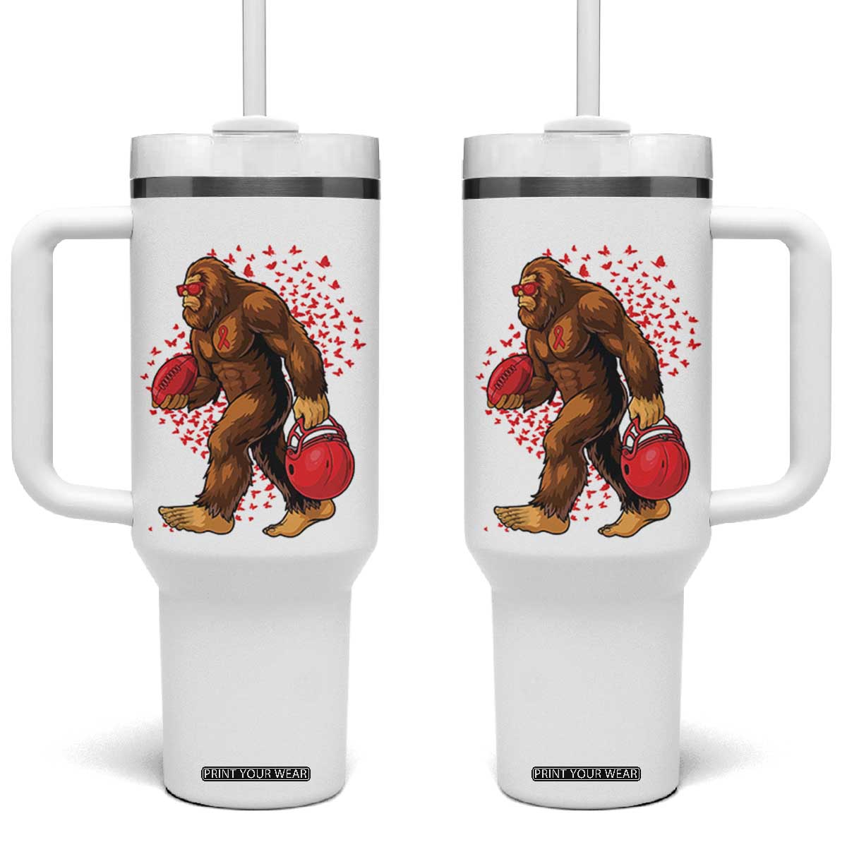 Funny Bigfoot Football Tumbler With Handle Support HIV Awareness Gift TS12 One Size: 40 oz White Print Your Wear