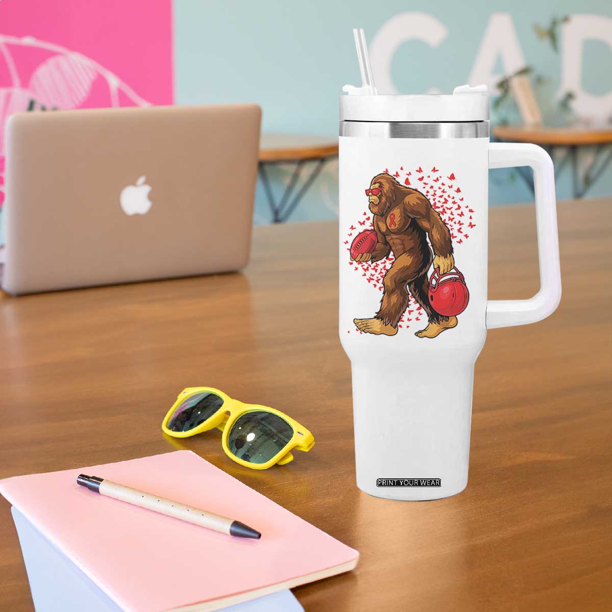 Funny Bigfoot Football Tumbler With Handle Support HIV Awareness Gift TS12 Print Your Wear