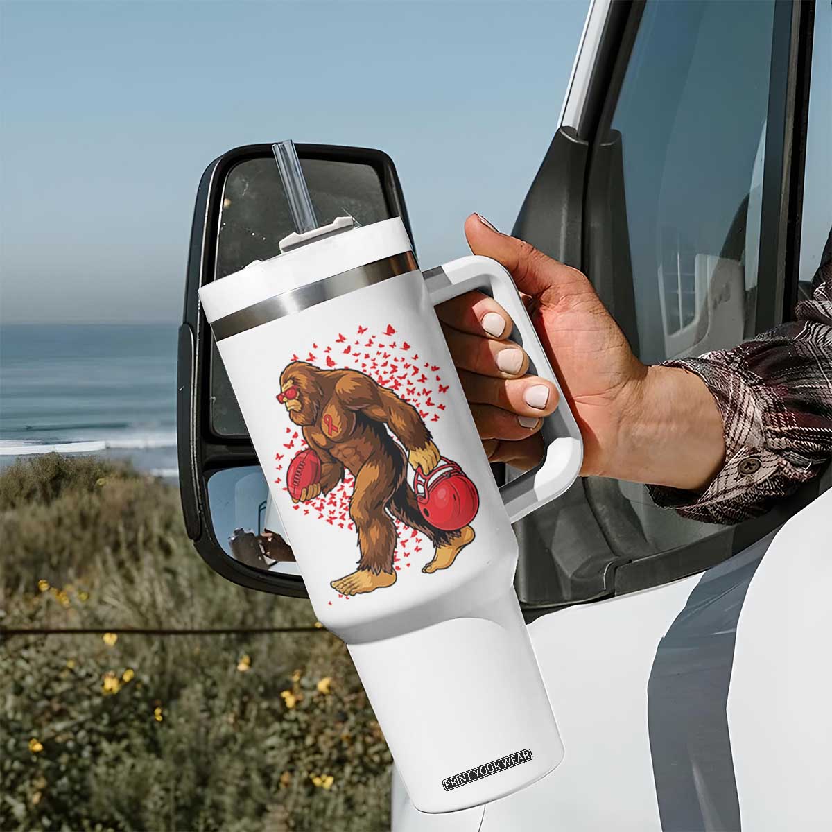 Funny Bigfoot Football Tumbler With Handle Support HIV Awareness Gift TS12 Print Your Wear