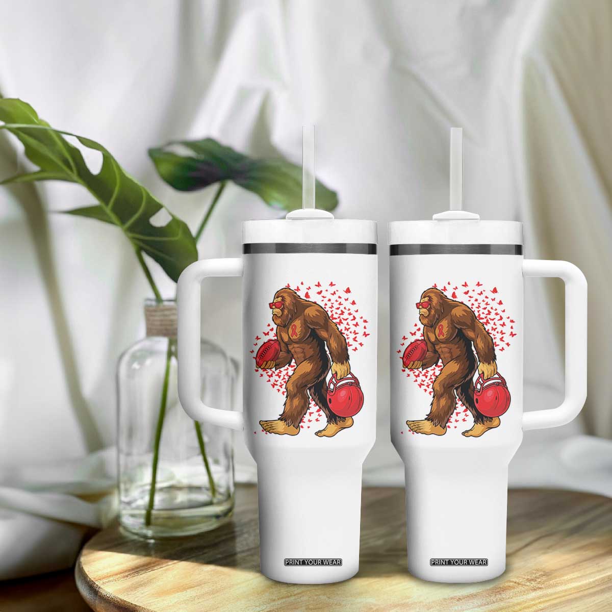 Funny Bigfoot Football Tumbler With Handle Support HIV Awareness Gift TS12 Print Your Wear