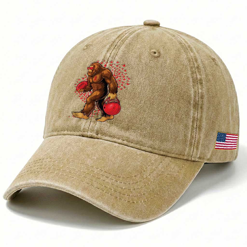 Funny Bigfoot Football Washed Cotton Baseball Cap Support HIV Awareness Gift TS12 Print Your Wear