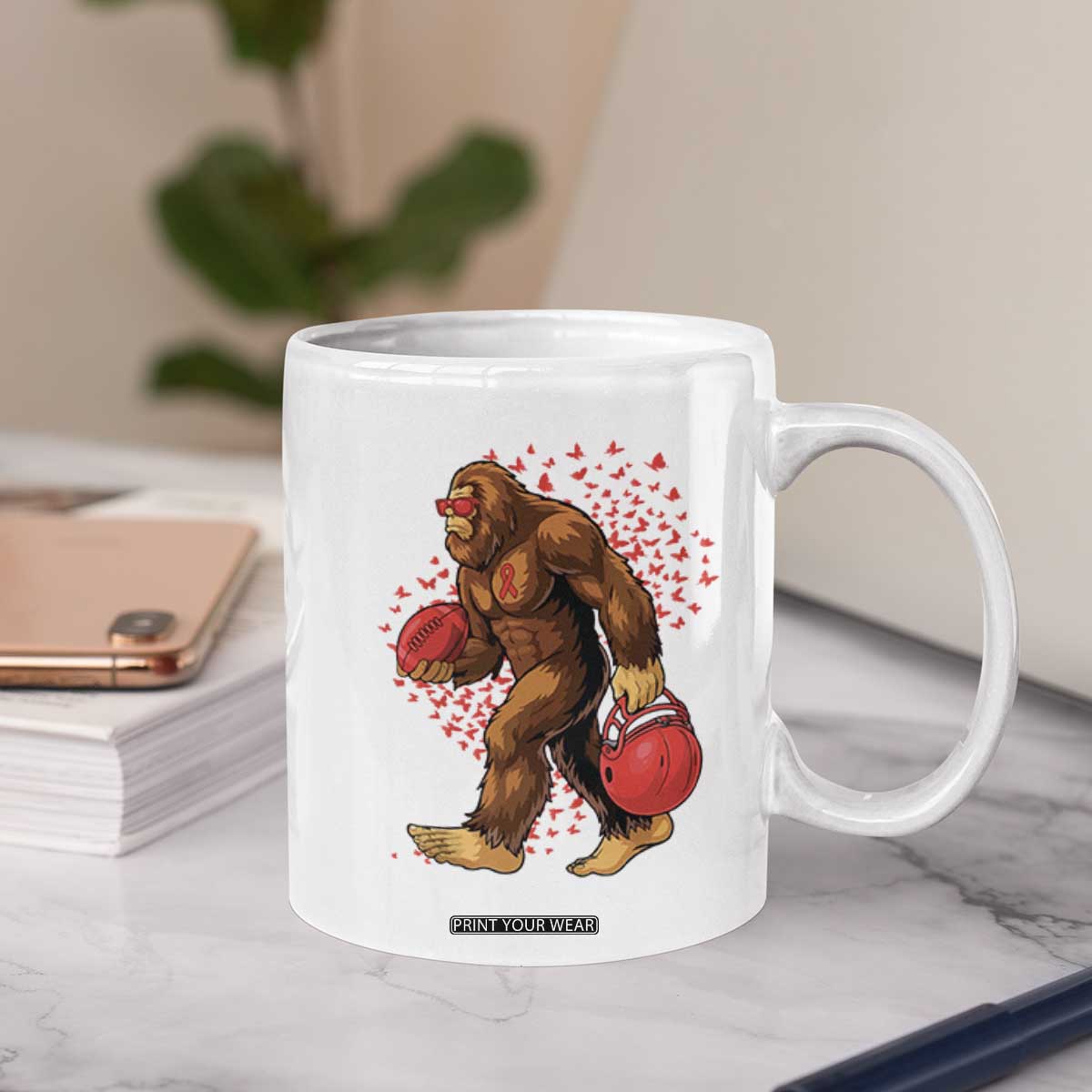 Funny Bigfoot Football Coffee Mug Support HIV Awareness Gift TS12 Print Your Wear