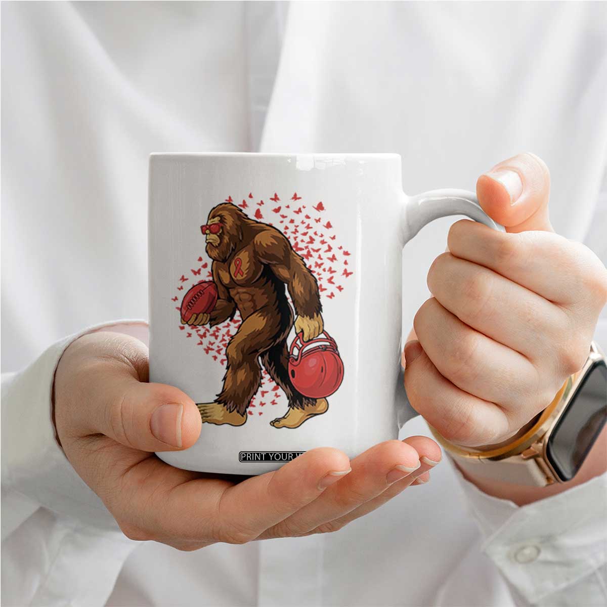 Funny Bigfoot Football Coffee Mug Support HIV Awareness Gift TS12 Print Your Wear