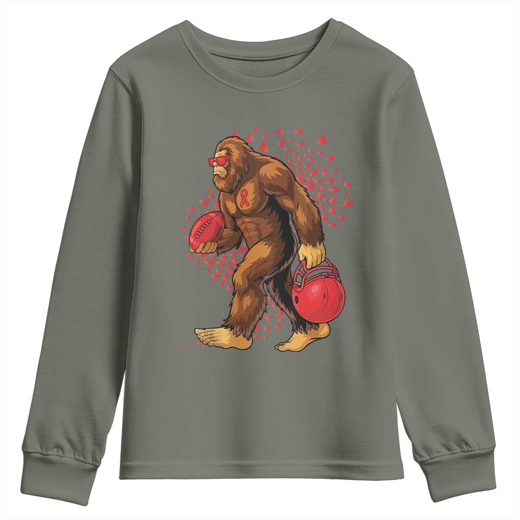 Funny Bigfoot Football Youth Sweatshirt Support HIV Awareness Gift TS12 Military Green Print Your Wear