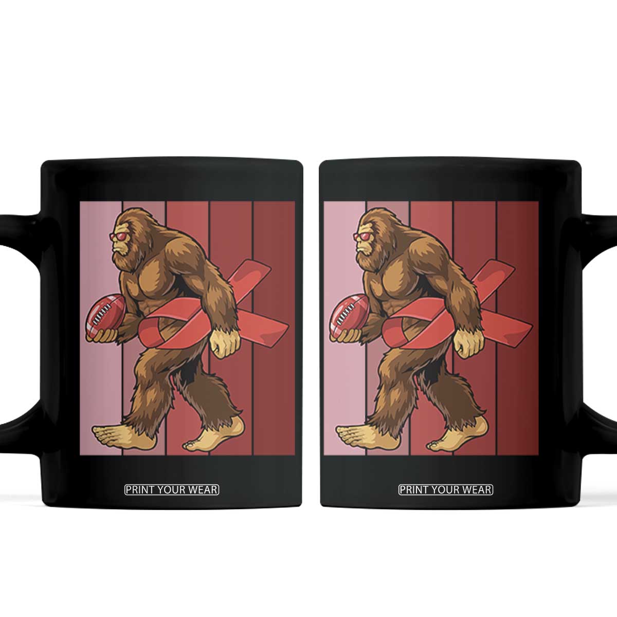 Funny Bigfoot Football HIV Awareness Coffee Mug Red Ribbon Retro Vintage Style Gift TS12 Black Print Your Wear