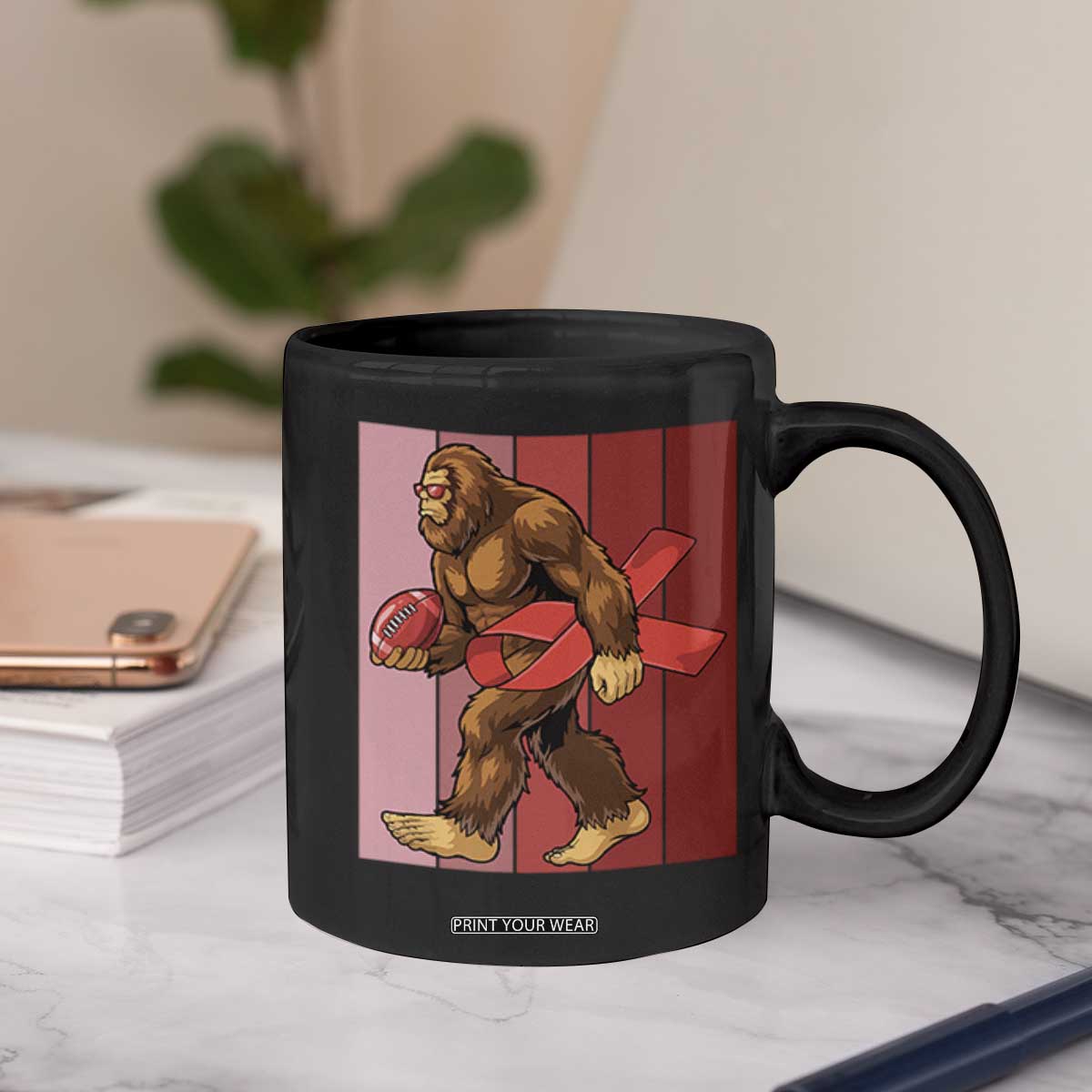 Funny Bigfoot Football HIV Awareness Coffee Mug Red Ribbon Retro Vintage Style Gift TS12 Print Your Wear