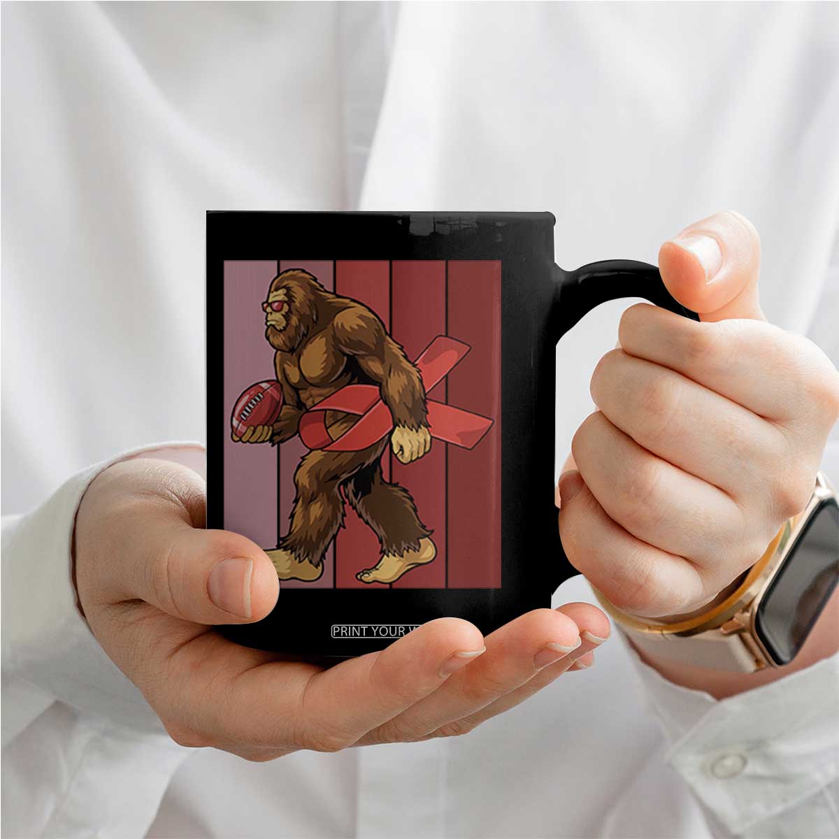Funny Bigfoot Football HIV Awareness Coffee Mug Red Ribbon Retro Vintage Style Gift TS12 Print Your Wear