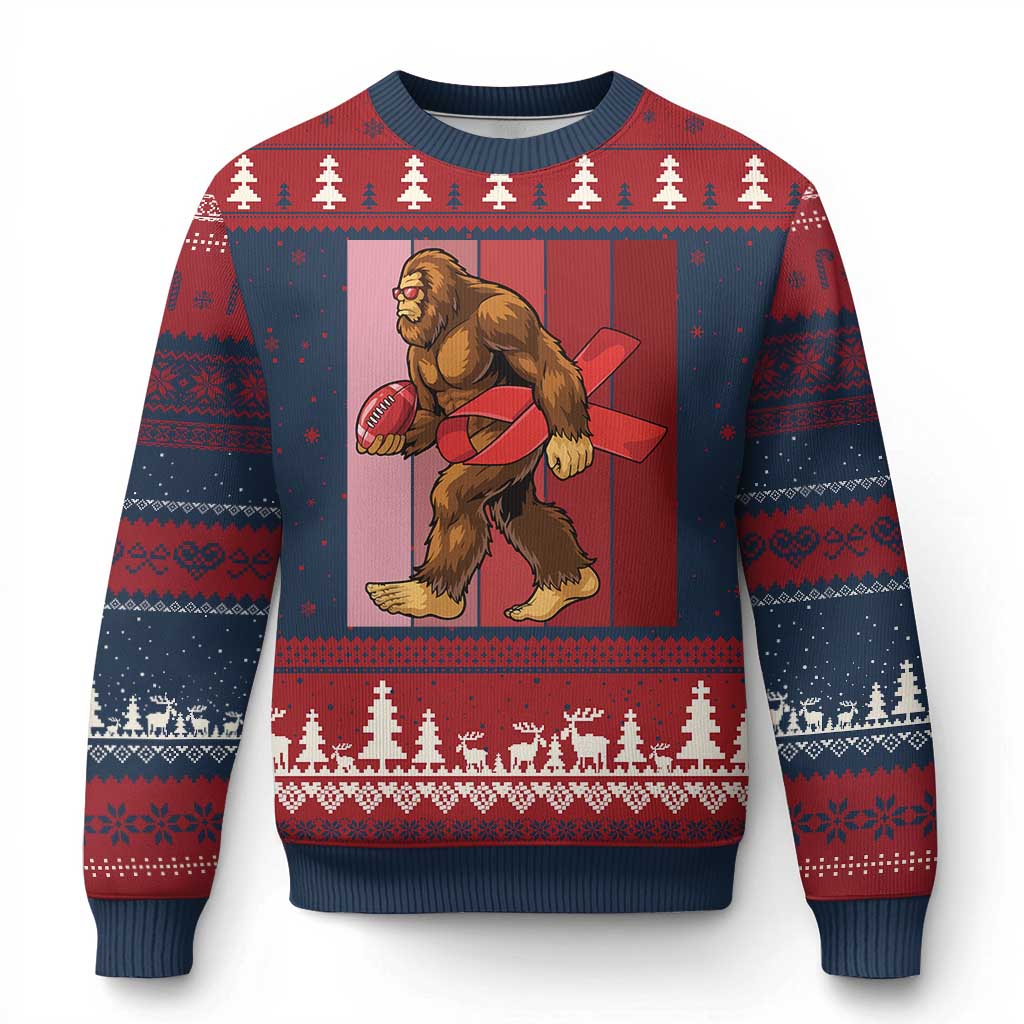 Funny Bigfoot Football HIV Awareness Ugly Christmas Sweater Red Ribbon Retro Vintage Style Gift TS12 Navy Red Print Your Wear