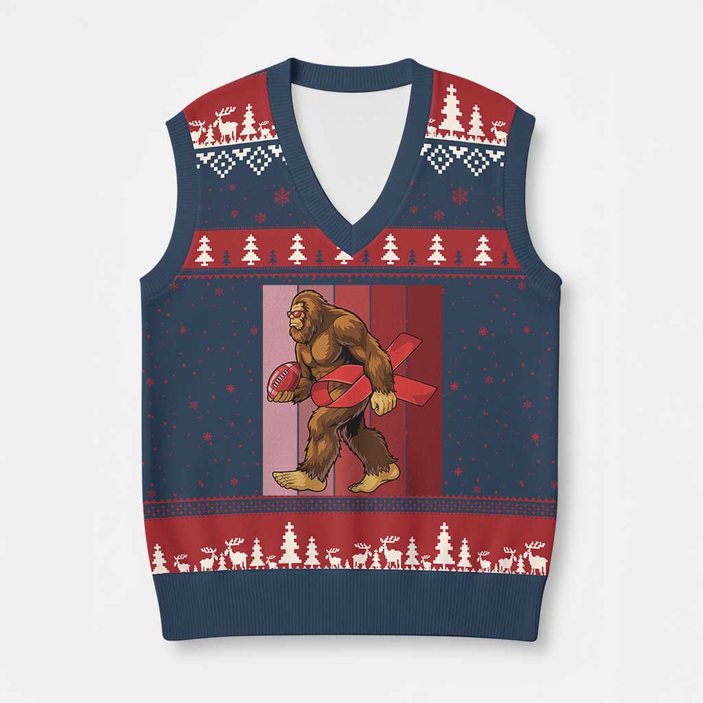 Funny Bigfoot Football HIV Awareness V-Neck Knit Sweater Vest Red Ribbon Retro Vintage Style Gift TS12 Navy Red Print Your Wear