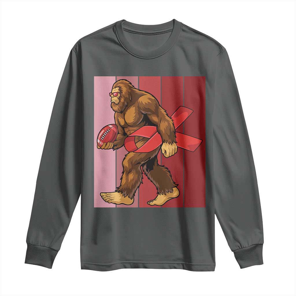 Funny Bigfoot Football HIV Awareness Long Sleeve Shirt Red Ribbon Retro Vintage Style Gift TS12 Dark Heather Print Your Wear