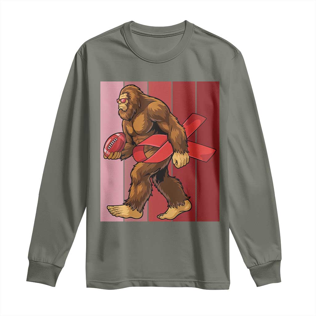 Funny Bigfoot Football HIV Awareness Long Sleeve Shirt Red Ribbon Retro Vintage Style Gift TS12 Military Green Print Your Wear