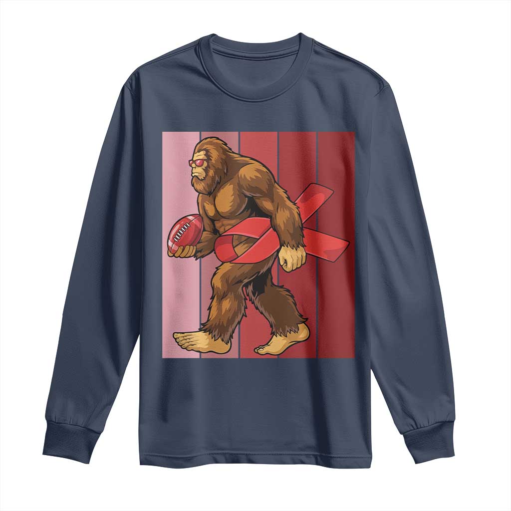 Funny Bigfoot Football HIV Awareness Long Sleeve Shirt Red Ribbon Retro Vintage Style Gift TS12 Navy Print Your Wear