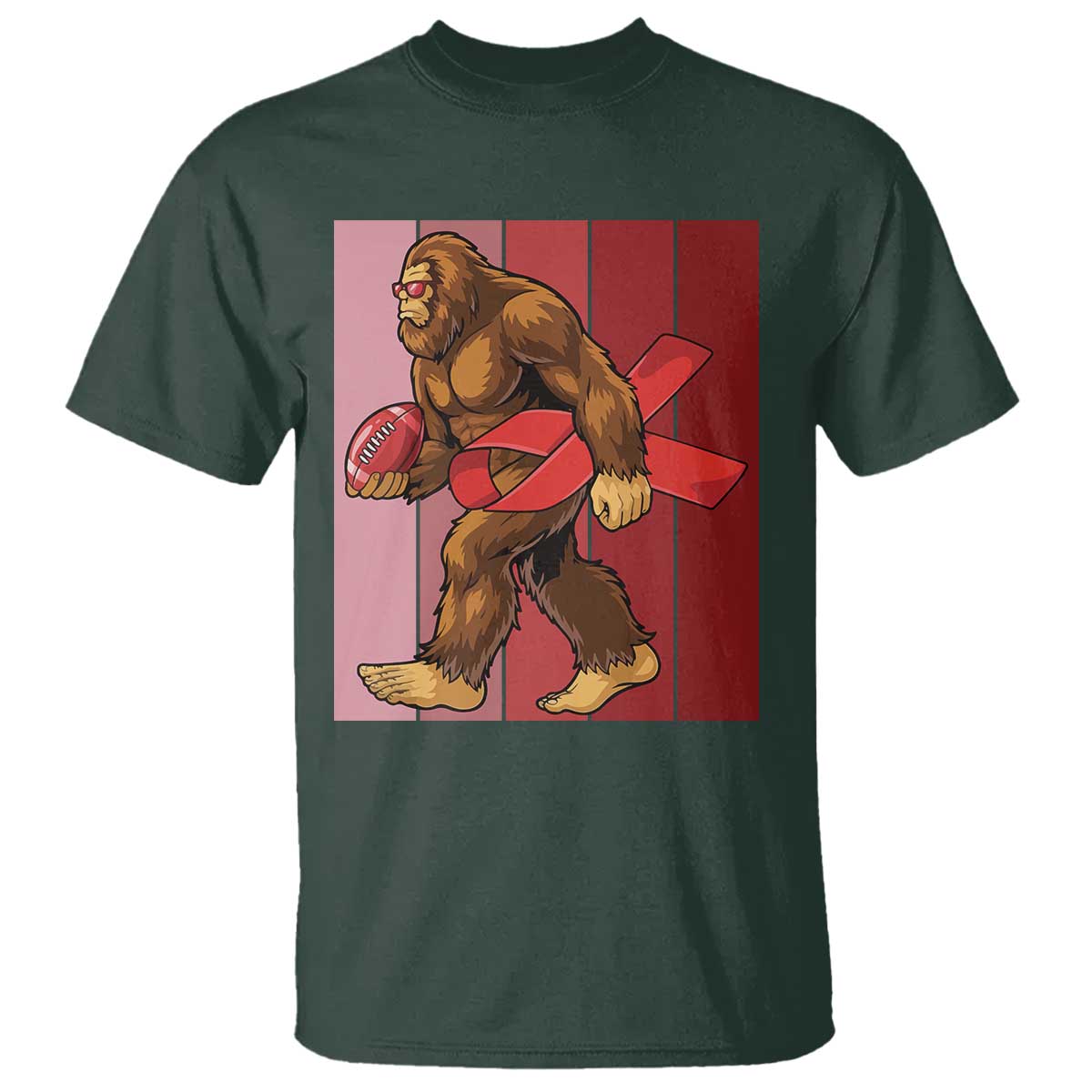 Funny Bigfoot Football HIV Awareness T Shirt Red Ribbon Retro Vintage Style Gift TS12 Dark Forest Green Print Your Wear