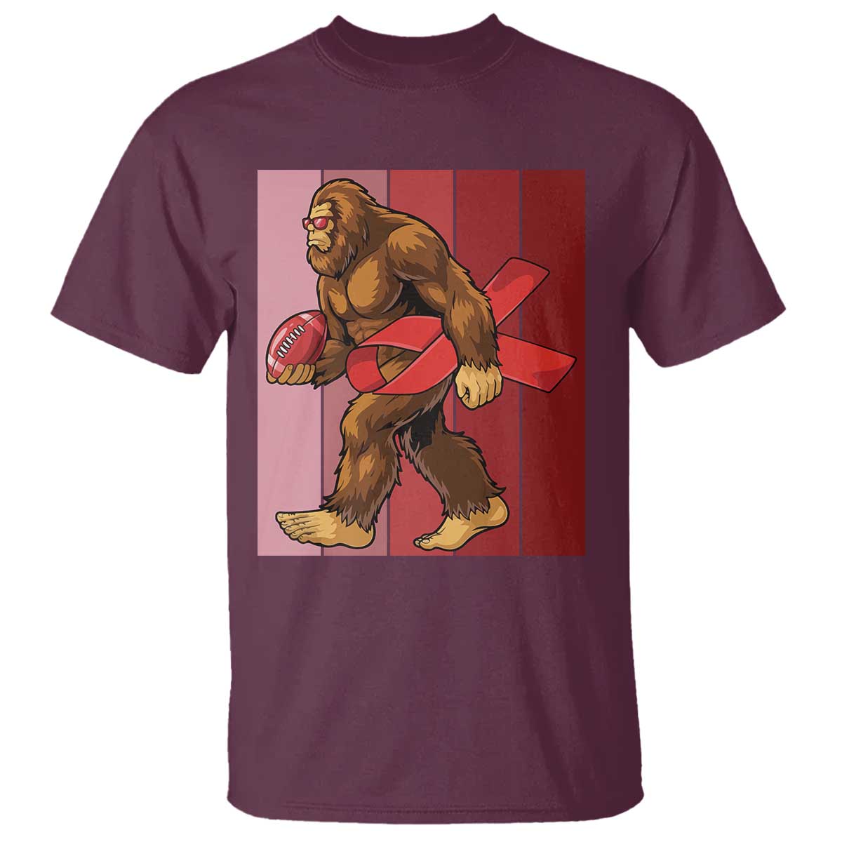 Funny Bigfoot Football HIV Awareness T Shirt Red Ribbon Retro Vintage Style Gift TS12 Maroon Print Your Wear