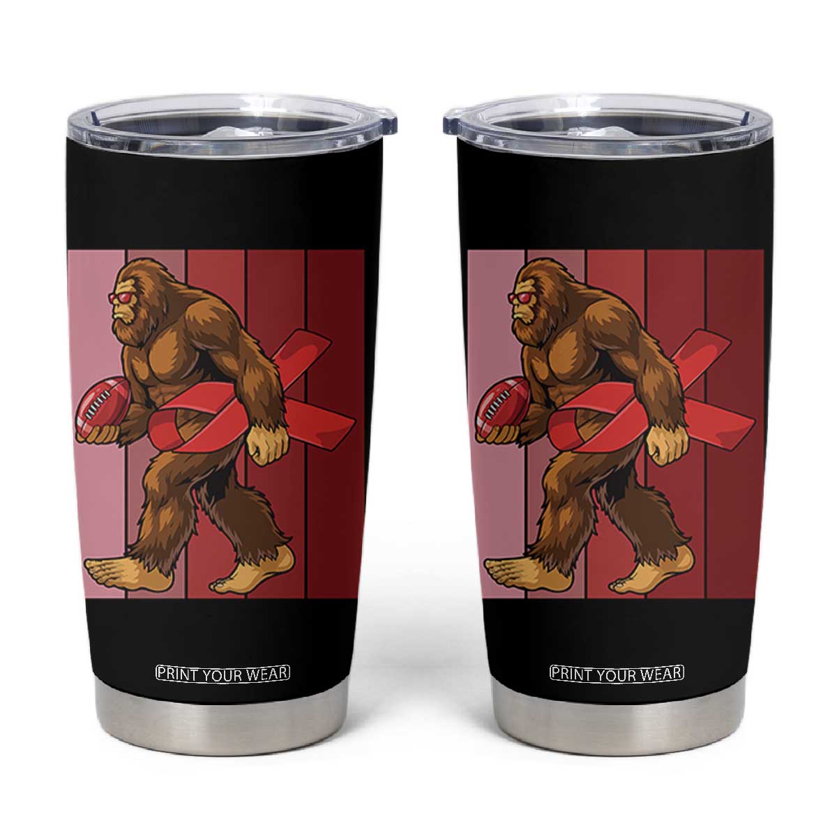 Funny Bigfoot Football HIV Awareness Tumbler Cup Red Ribbon Retro Vintage Style Gift TS12 Black Print Your Wear