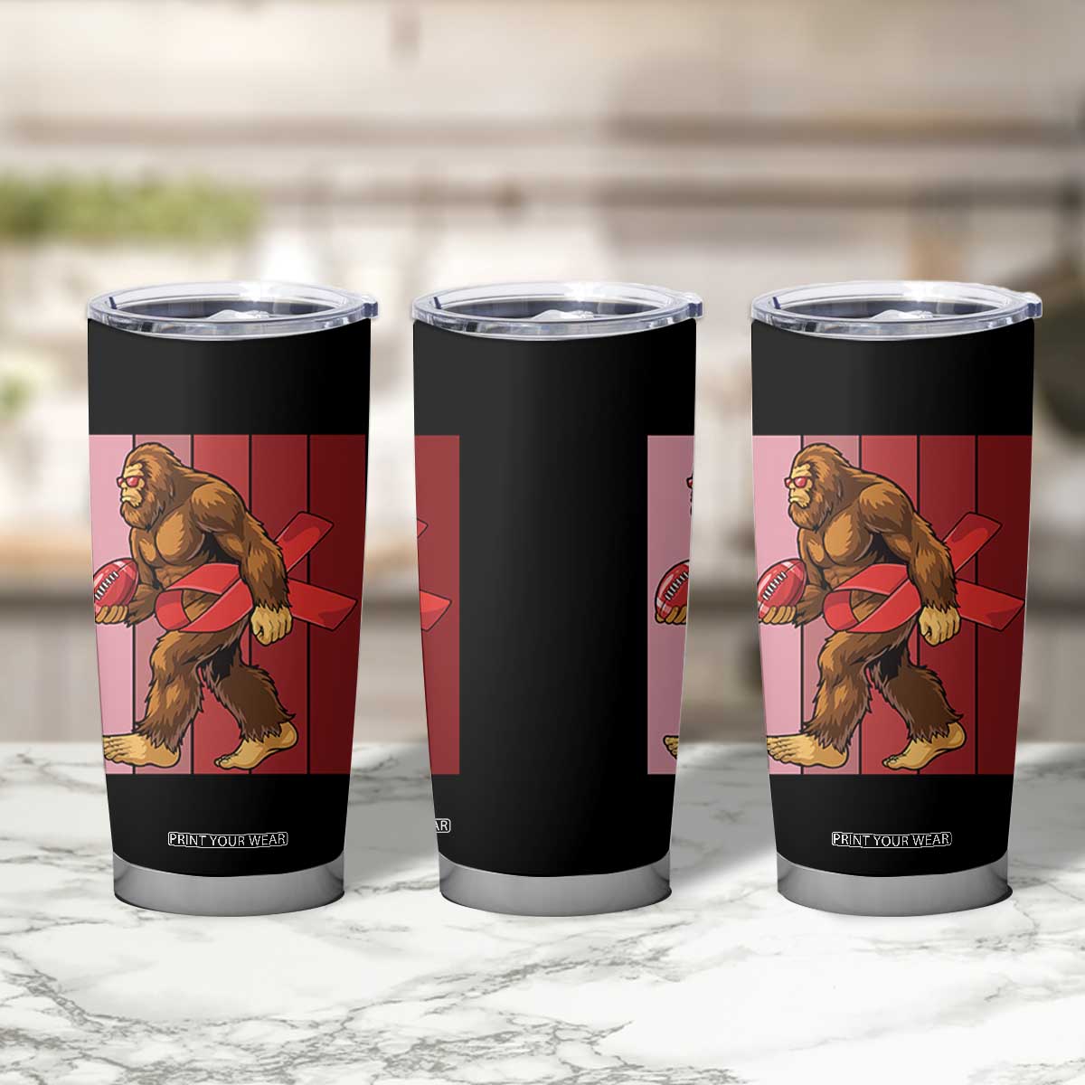 Funny Bigfoot Football HIV Awareness Tumbler Cup Red Ribbon Retro Vintage Style Gift TS12 Print Your Wear