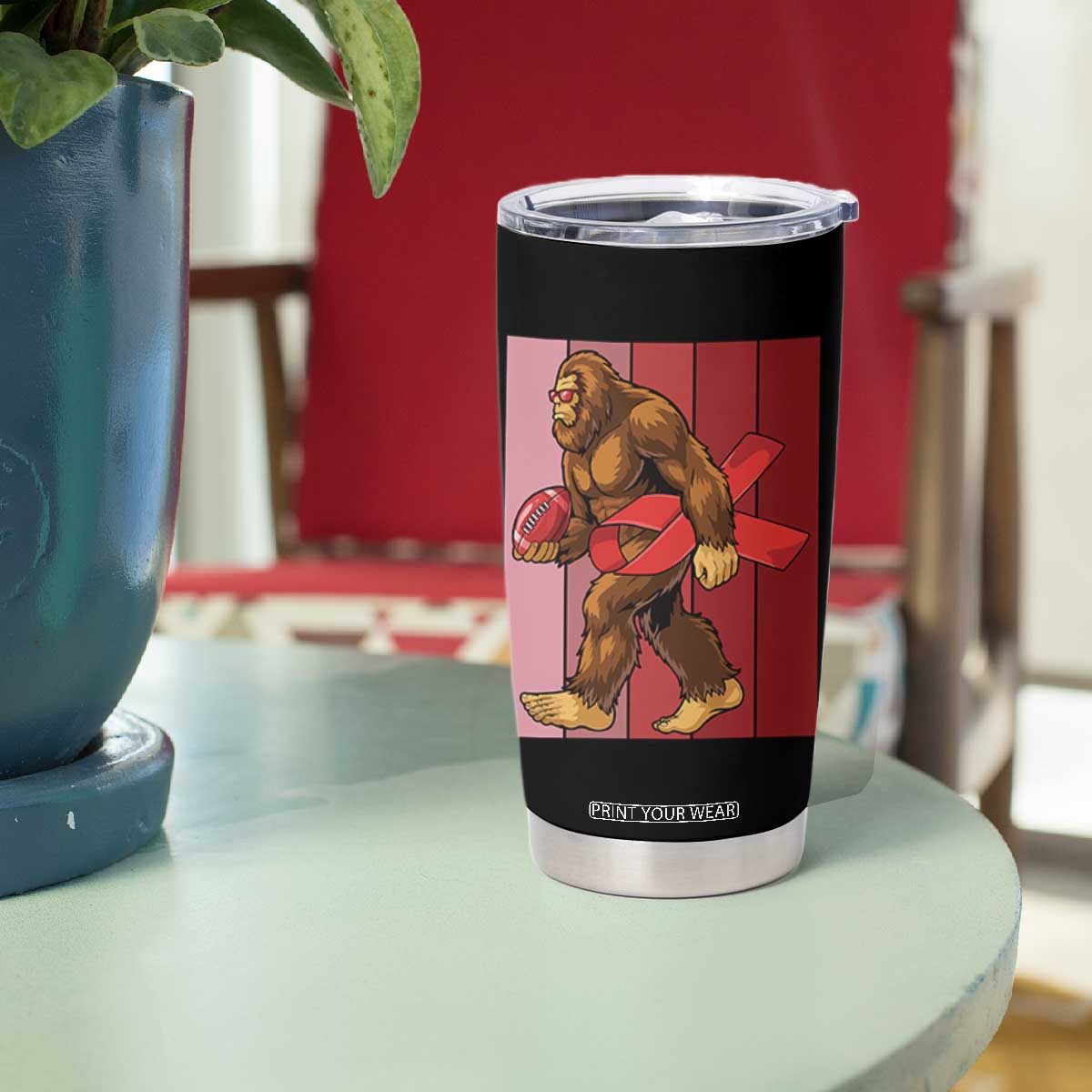 Funny Bigfoot Football HIV Awareness Tumbler Cup Red Ribbon Retro Vintage Style Gift TS12 Print Your Wear