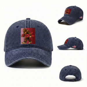 Funny Bigfoot Football HIV Awareness Washed Cotton Baseball Cap Red Ribbon Retro Vintage Style Gift TS12 Washed Cap Universal Fit Navy Print Your Wear