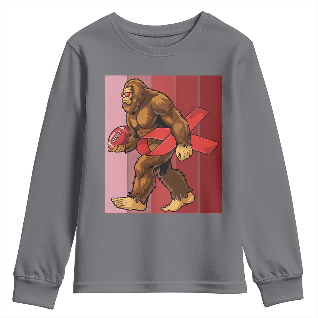 Funny Bigfoot Football HIV Awareness Youth Sweatshirt Red Ribbon Retro Vintage Style Gift TS12 Charcoal Print Your Wear