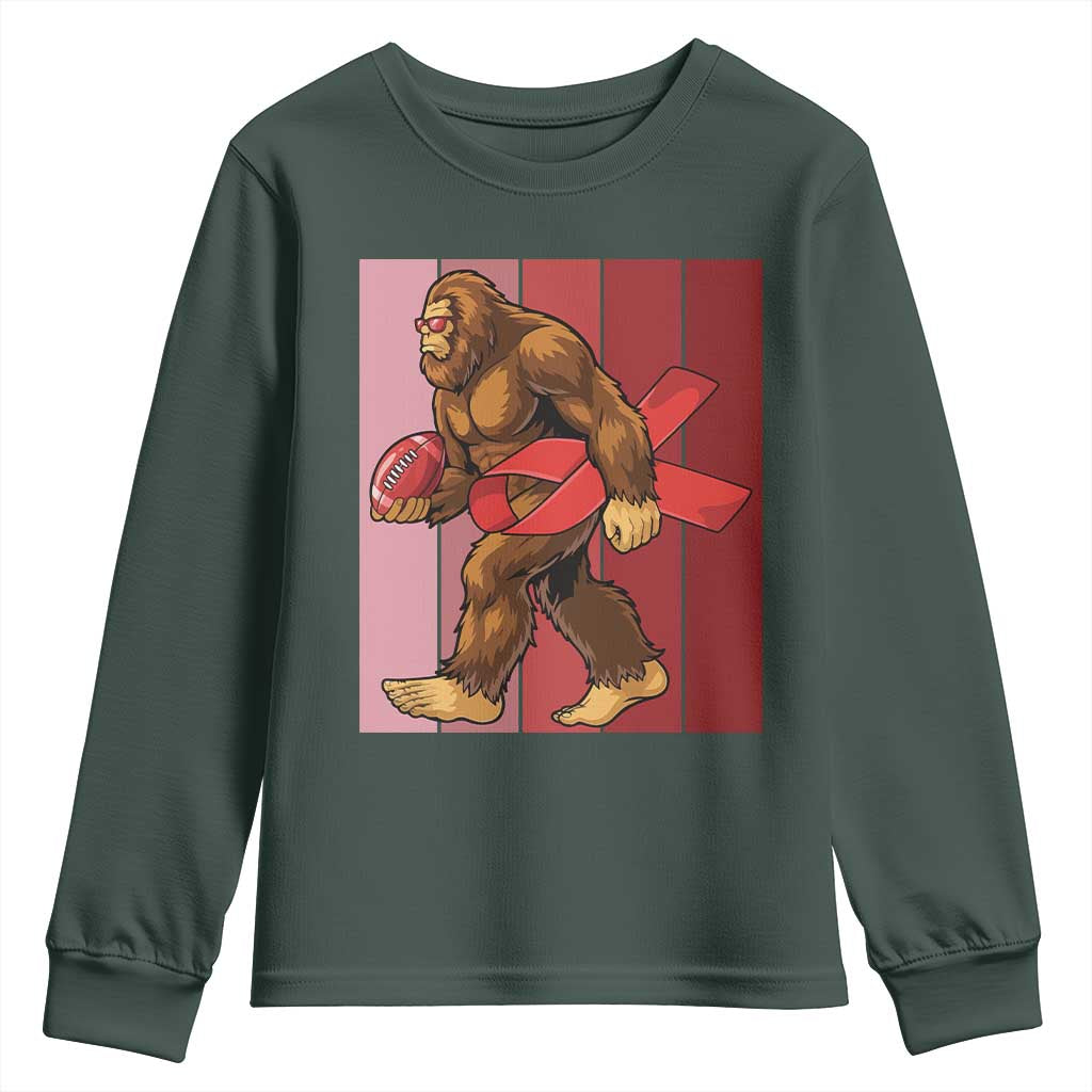Funny Bigfoot Football HIV Awareness Youth Sweatshirt Red Ribbon Retro Vintage Style Gift TS12 Dark Forest Green Print Your Wear
