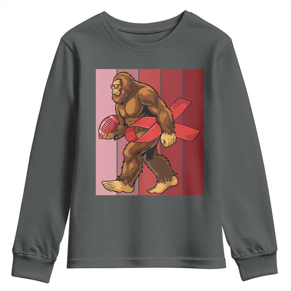 Funny Bigfoot Football HIV Awareness Youth Sweatshirt Red Ribbon Retro Vintage Style Gift TS12 Dark Heather Print Your Wear