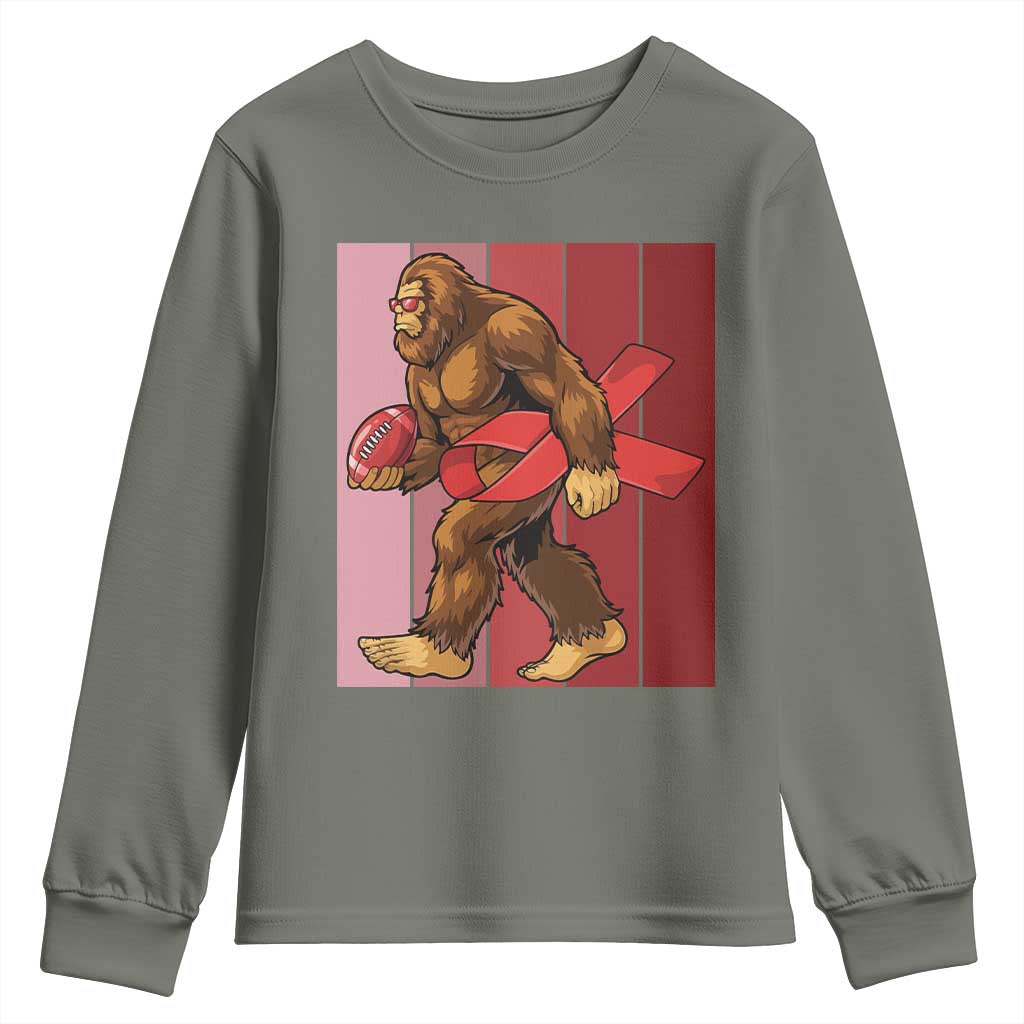 Funny Bigfoot Football HIV Awareness Youth Sweatshirt Red Ribbon Retro Vintage Style Gift TS12 Military Green Print Your Wear