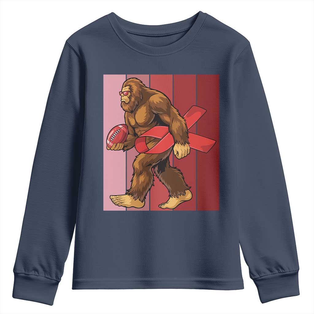 Funny Bigfoot Football HIV Awareness Youth Sweatshirt Red Ribbon Retro Vintage Style Gift TS12 Navy Print Your Wear