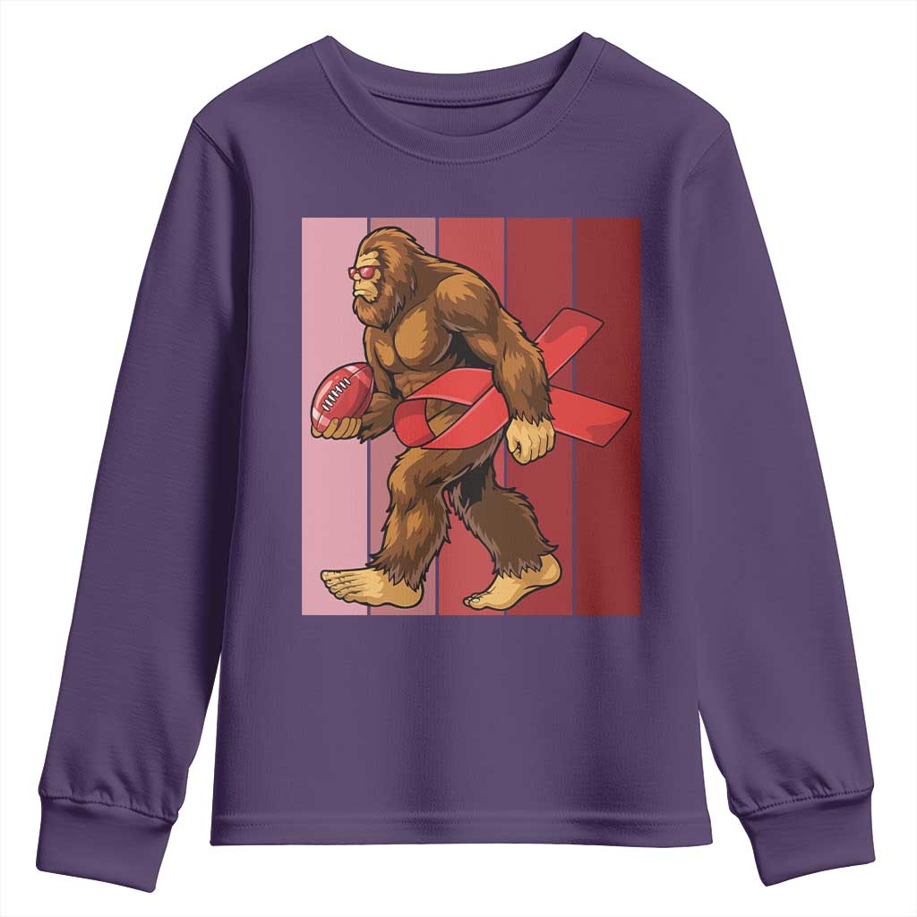 Funny Bigfoot Football HIV Awareness Youth Sweatshirt Red Ribbon Retro Vintage Style Gift TS12 Purple Print Your Wear
