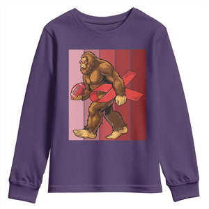 Funny Bigfoot Football HIV Awareness Youth Sweatshirt Red Ribbon Retro Vintage Style Gift TS12 Purple Print Your Wear