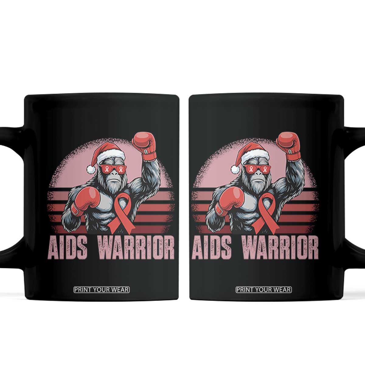 Christmas Santa Bigfoot HIV Awareness Coffee Mug Retro Vintage Style Gift TS12 Black Print Your Wear