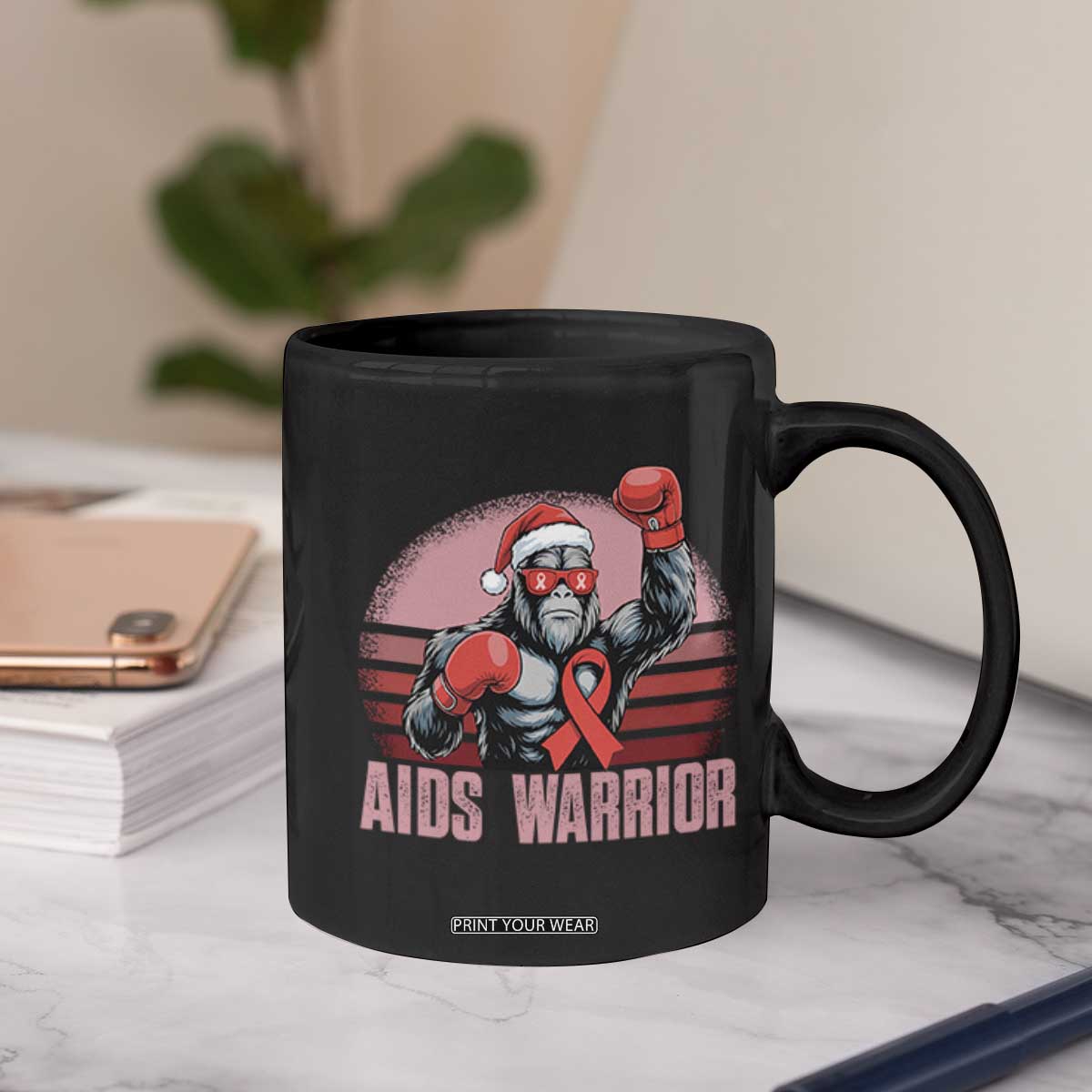 Christmas Santa Bigfoot HIV Awareness Coffee Mug Retro Vintage Style Gift TS12 Print Your Wear