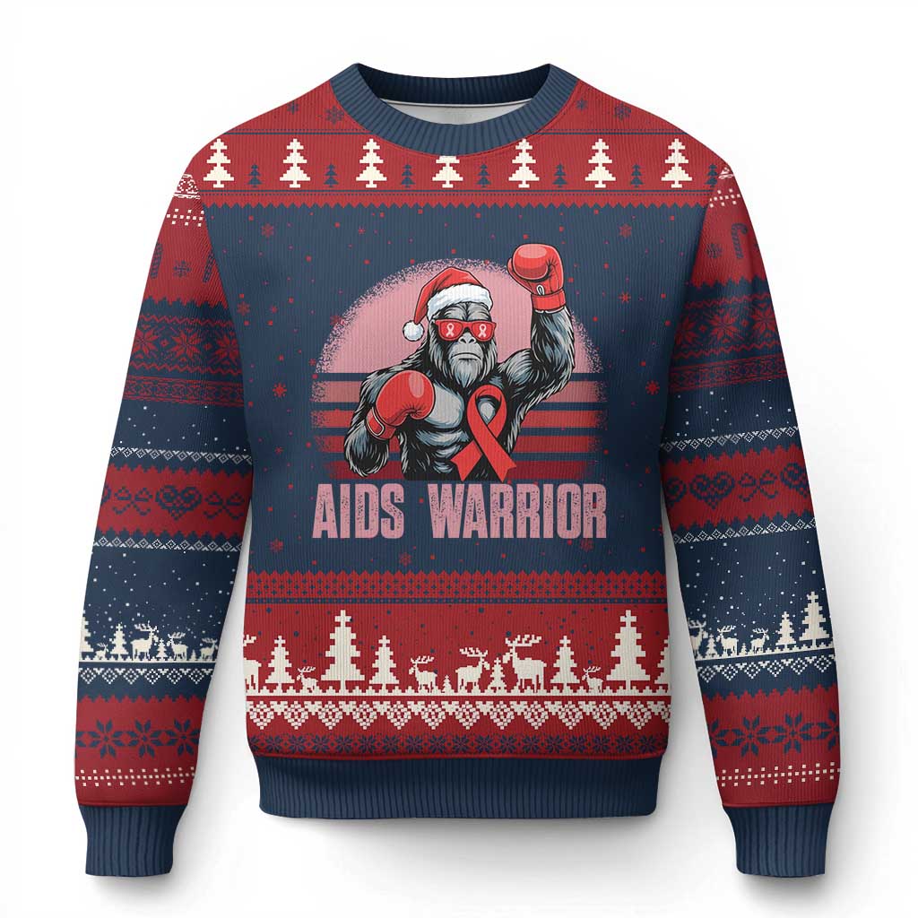 Xmas Santa Bigfoot HIV Awareness Ugly Christmas Sweater Retro Vintage Style Gift TS12 Navy Red Print Your Wear