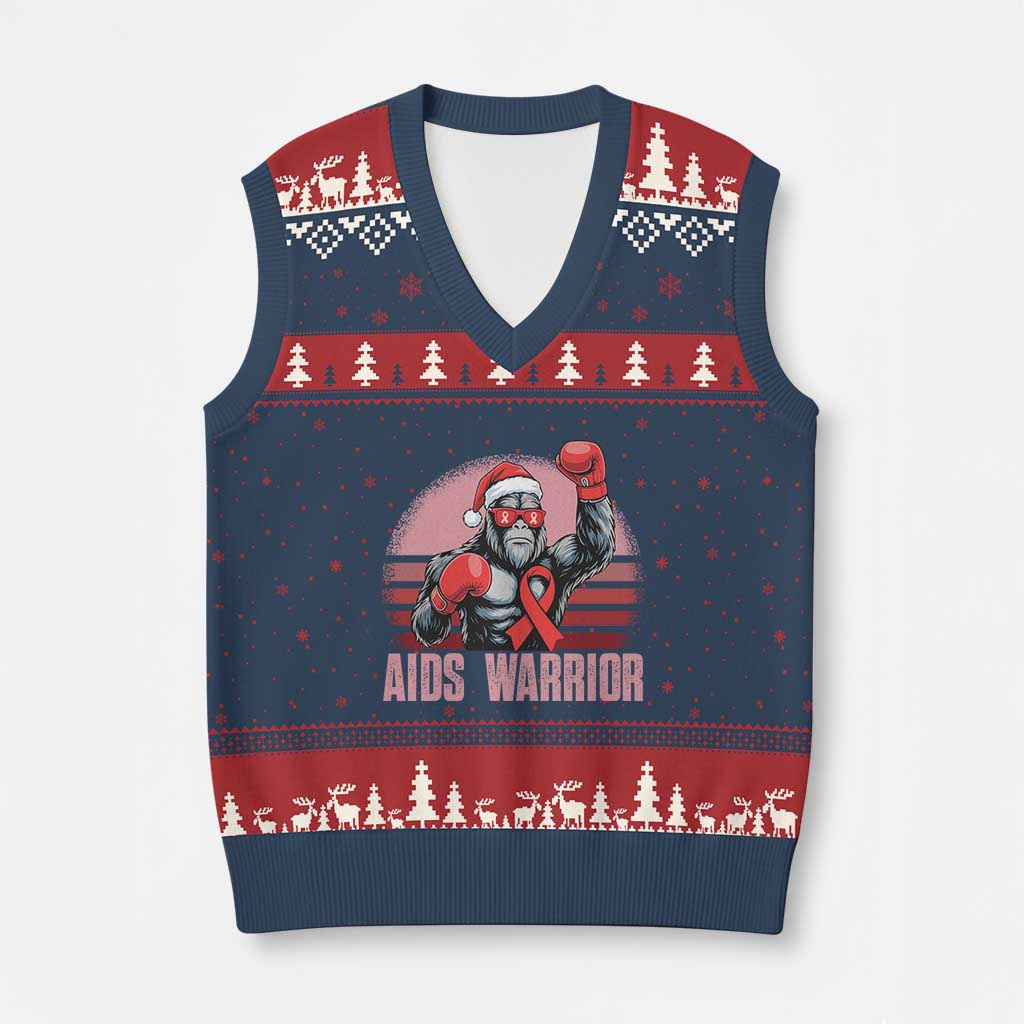 Xmas Santa Bigfoot HIV Awareness V-Neck Knit Sweater Vest Retro Vintage Style Gift TS12 Navy Red Print Your Wear