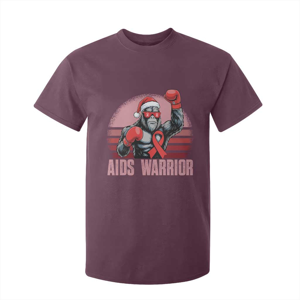 Christmas Santa Bigfoot HIV Awareness T Shirt For Kid Retro Vintage Style Gift TS12 Maroon Print Your Wear