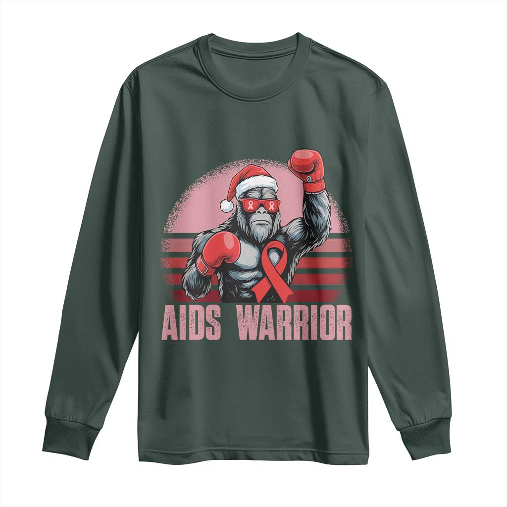 Christmas Santa Bigfoot HIV Awareness Long Sleeve Shirt Retro Vintage Style Gift TS12 Dark Forest Green Print Your Wear