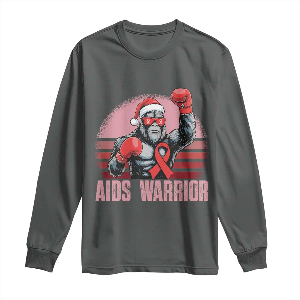 Christmas Santa Bigfoot HIV Awareness Long Sleeve Shirt Retro Vintage Style Gift TS12 Dark Heather Print Your Wear