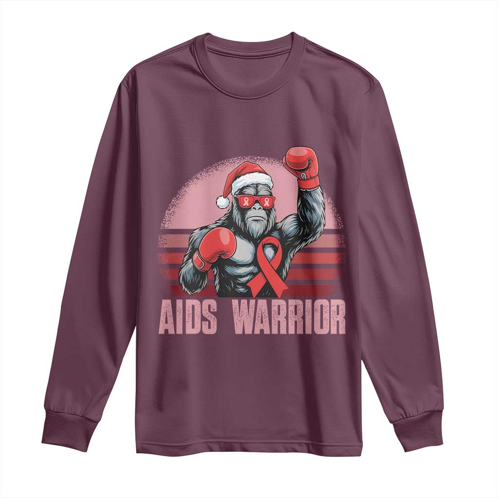 Christmas Santa Bigfoot HIV Awareness Long Sleeve Shirt Retro Vintage Style Gift TS12 Maroon Print Your Wear
