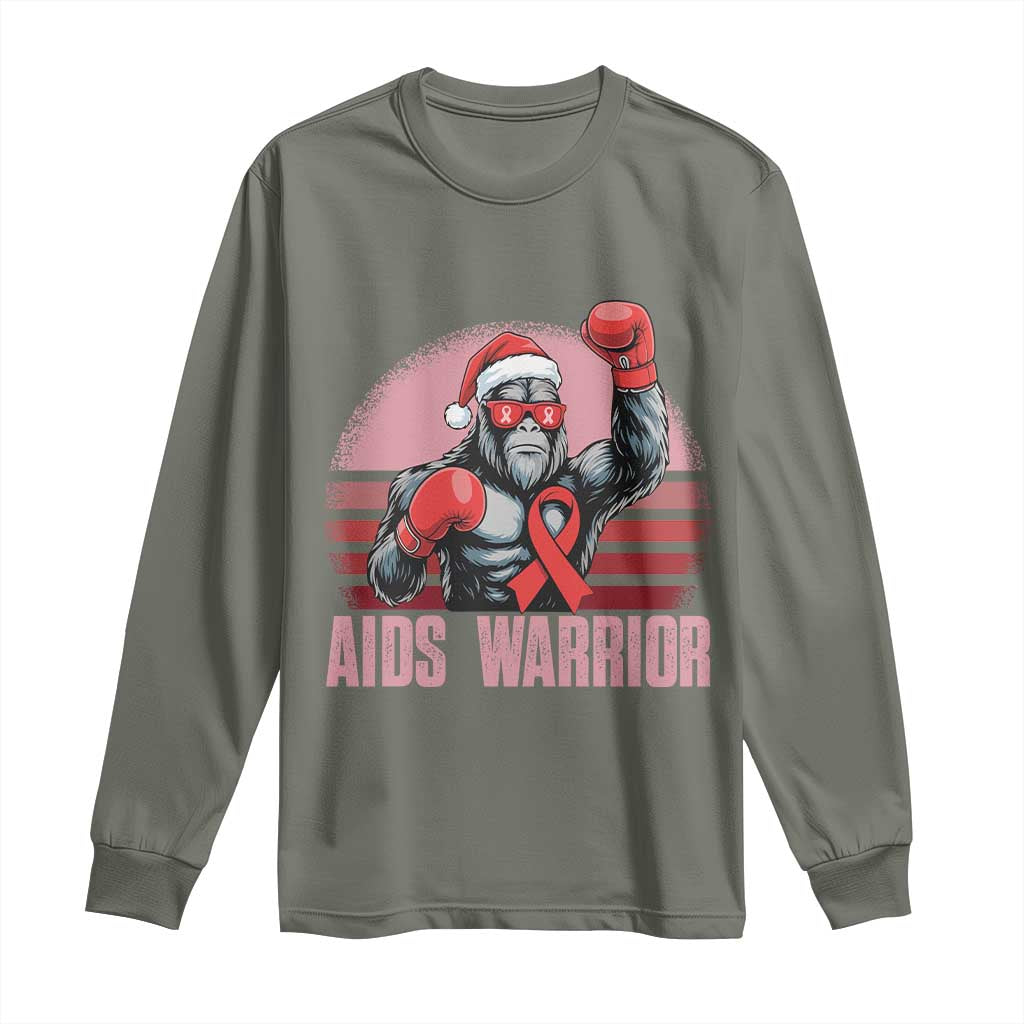 Christmas Santa Bigfoot HIV Awareness Long Sleeve Shirt Retro Vintage Style Gift TS12 Military Green Print Your Wear