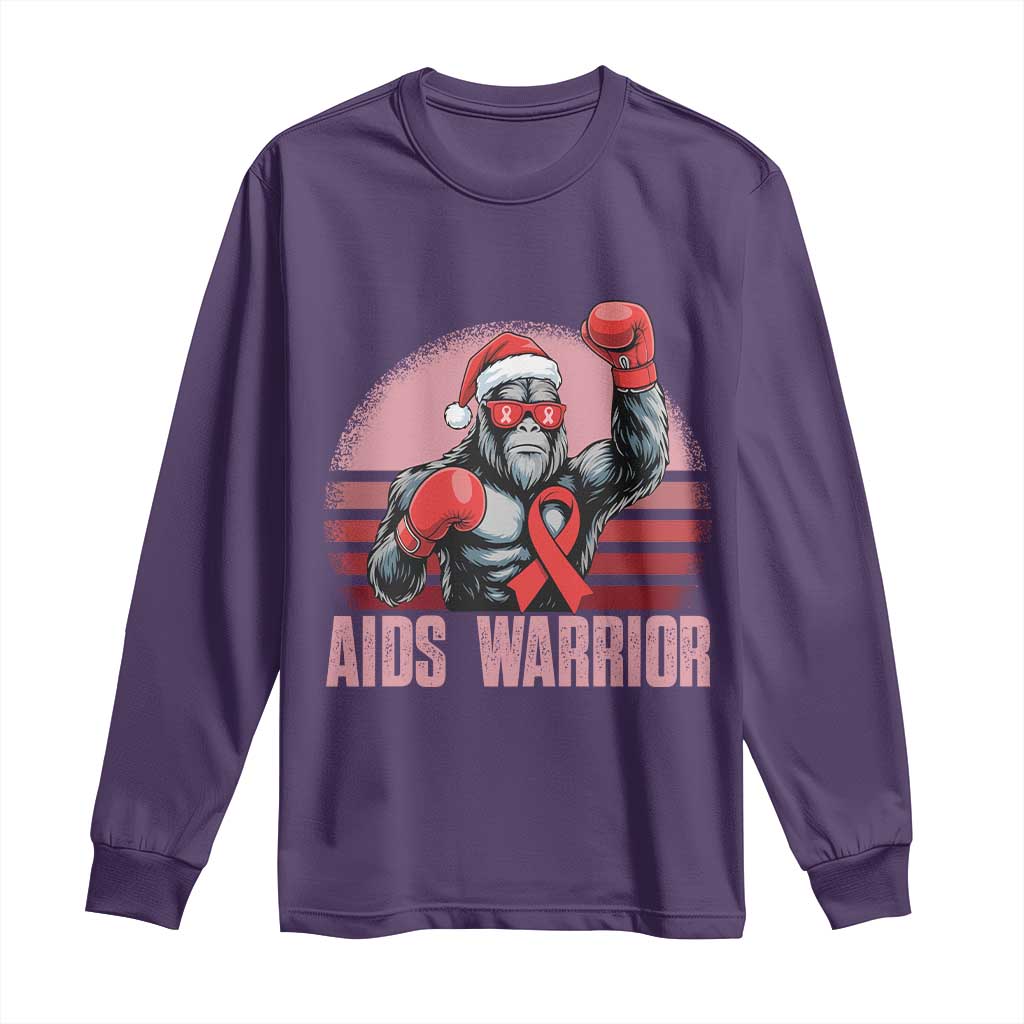 Christmas Santa Bigfoot HIV Awareness Long Sleeve Shirt Retro Vintage Style Gift TS12 Purple Print Your Wear