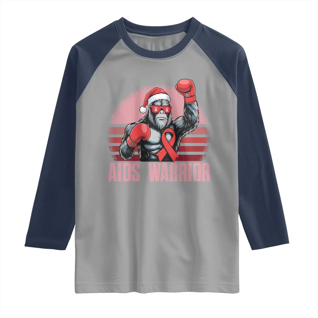 Christmas Santa Bigfoot HIV Awareness Raglan Shirt Retro Vintage Style Gift TS12 Sport Gray Navy Print Your Wear